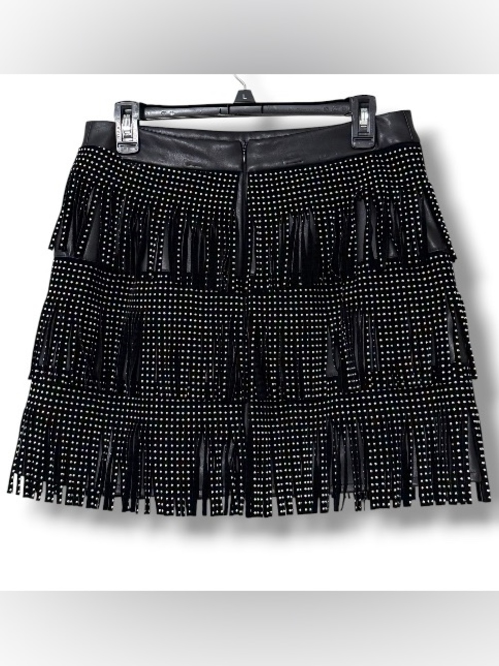 Sincerely Jules size large faux leather fringe mini skirt studded - Picture 4 of 14